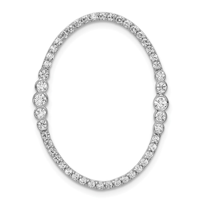 14k White Gold Real Diamond Oval Chain Slide Pendant