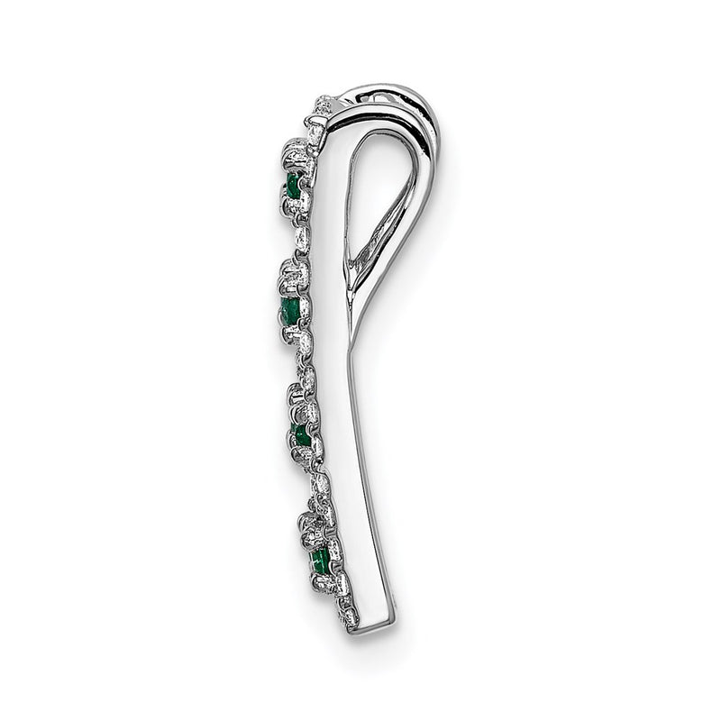 14k White Gold Real Diamond & Emerald Fancy Chain Slide