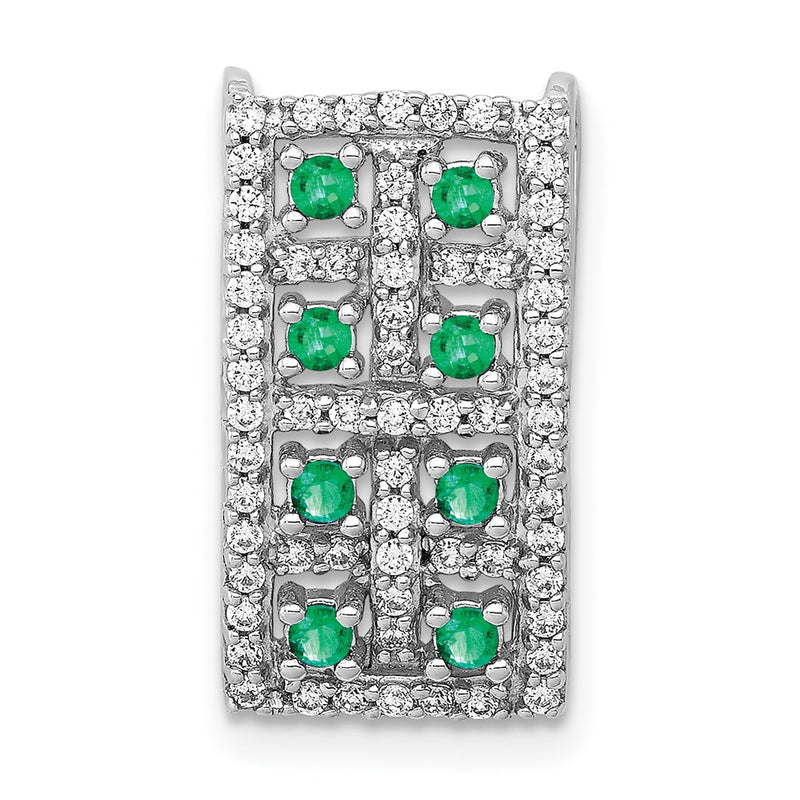 14k White Gold Real Diamond & Emerald Fancy Chain Slide
