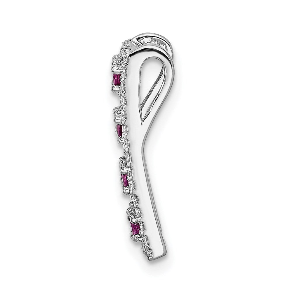 14k White Gold Real Diamond & .24 Ruby Fancy Rectangle Chain Slide