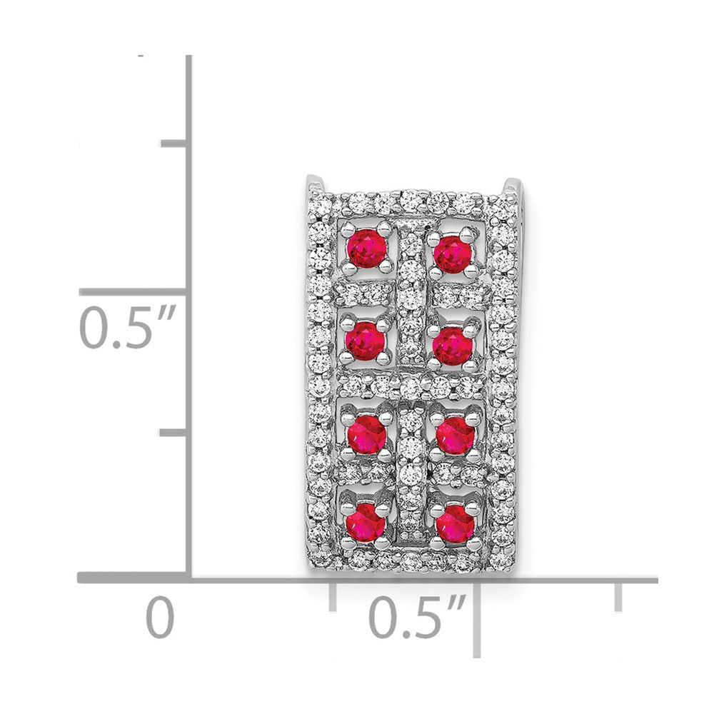 14k White Gold Real Diamond & .24 Ruby Fancy Rectangle Chain Slide