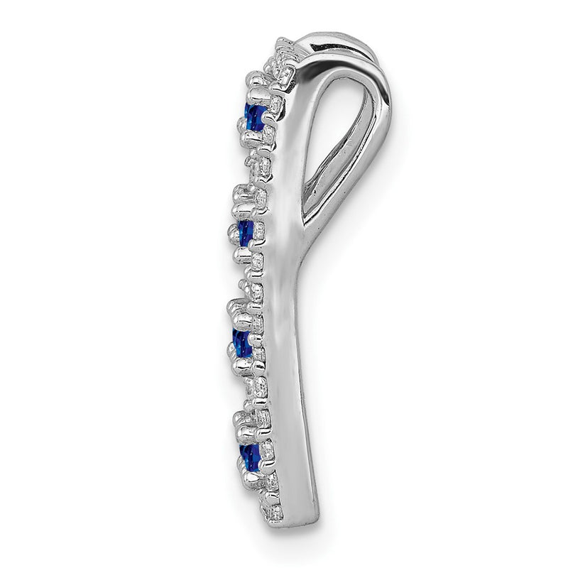 14k White Gold Real Diamond & Sapphire Fancy Rectangle Pendant