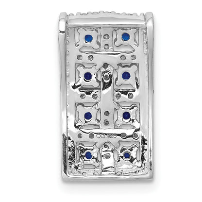 14k White Gold Real Diamond & Sapphire Fancy Rectangle Pendant