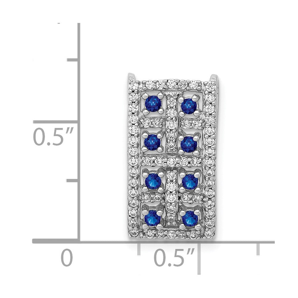 14k White Gold Real Diamond & Sapphire Fancy Rectangle Pendant