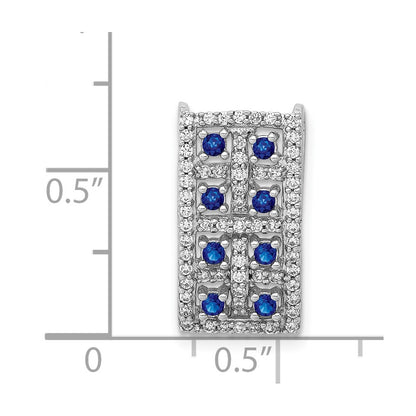 14k White Gold Real Diamond & Sapphire Fancy Rectangle Pendant