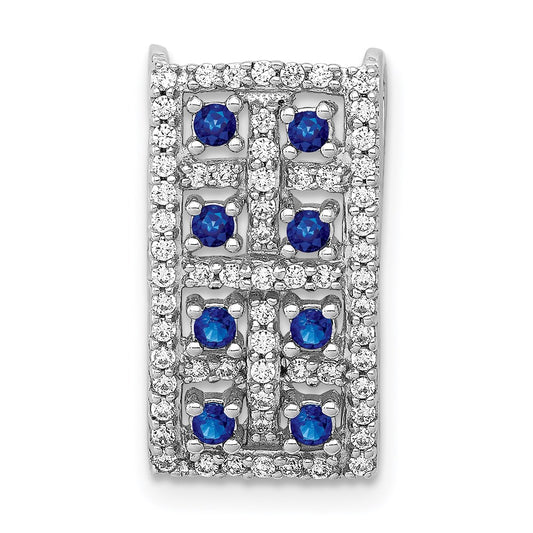 14k White Gold Real Diamond & Sapphire Fancy Rectangle Pendant