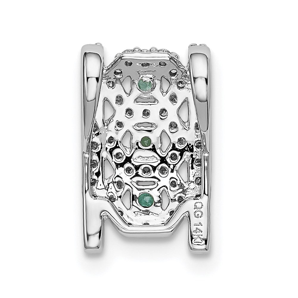 14k White Gold Real Diamond & Emerald Fancy Pendant