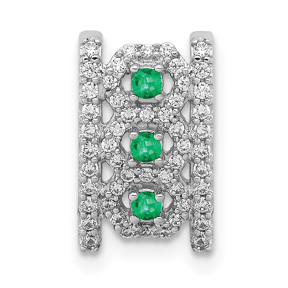 14k White Gold Real Diamond & Emerald Fancy Pendant