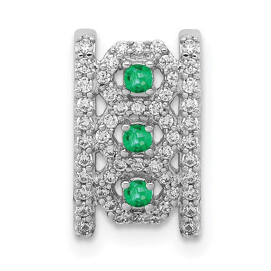14k White Gold Real Diamond & Emerald Fancy Pendant