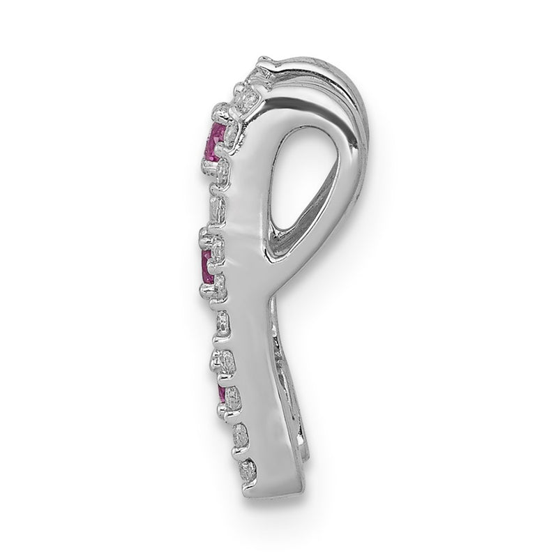 14k White Gold Real Diamond & .09 Ruby Fancy Chain Slide