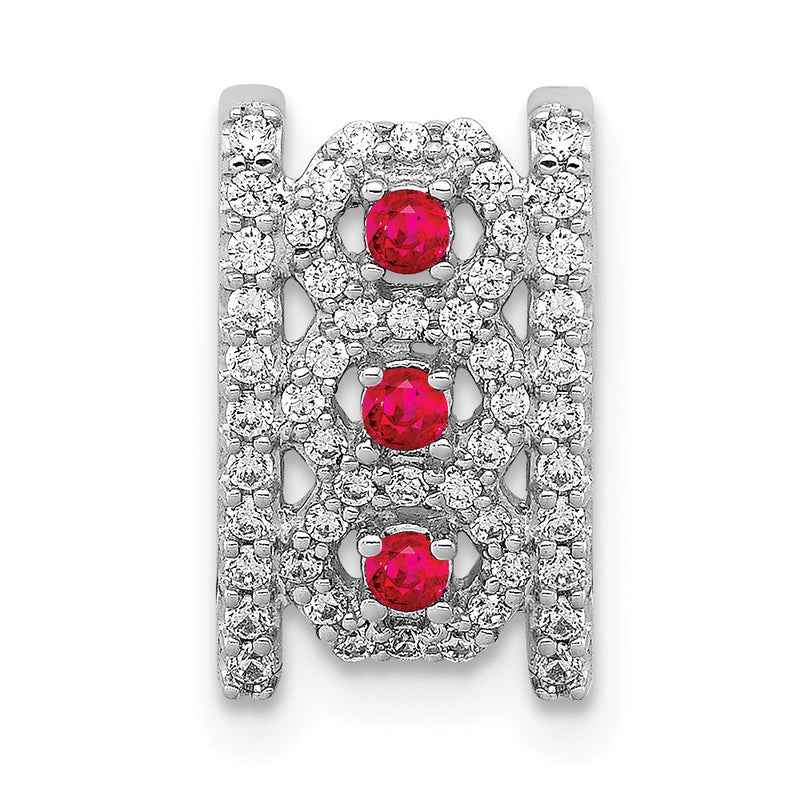 14k White Gold Real Diamond & .09 Ruby Fancy Chain Slide