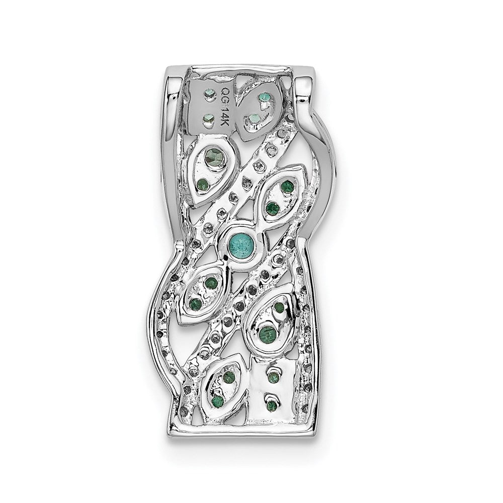 14k White Gold Real Diamond & Emerald Fancy Pendant