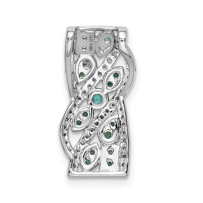 14k White Gold Real Diamond & Emerald Fancy Pendant