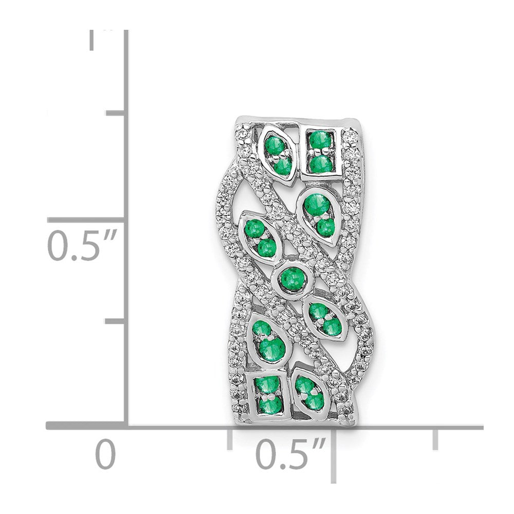 14k White Gold Real Diamond & Emerald Fancy Pendant