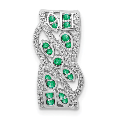 14k White Gold Real Diamond & Emerald Fancy Pendant