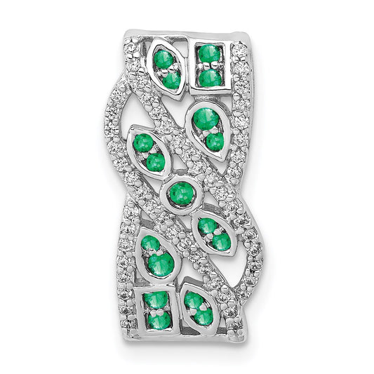 14k White Gold Real Diamond & Emerald Fancy Pendant