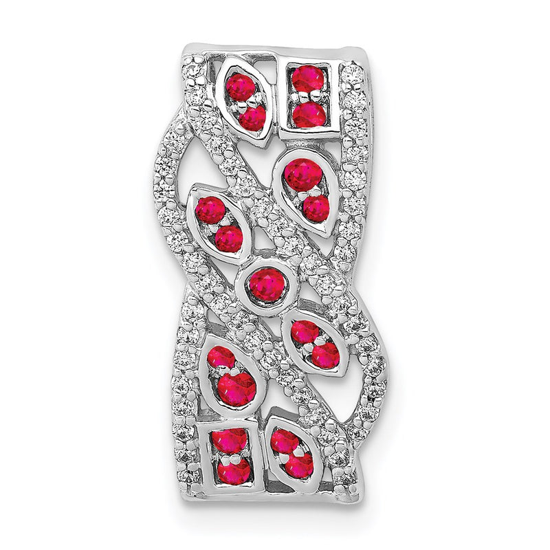14k White Gold Real Diamond & .30 Ruby Fancy Chain Slide