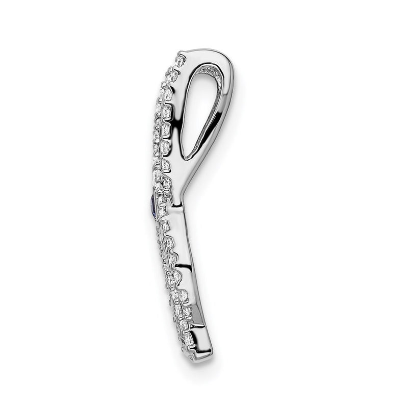 14k White Gold 1/5ct. Real Diamond & .3 Sapphire Fancy Chain Slide