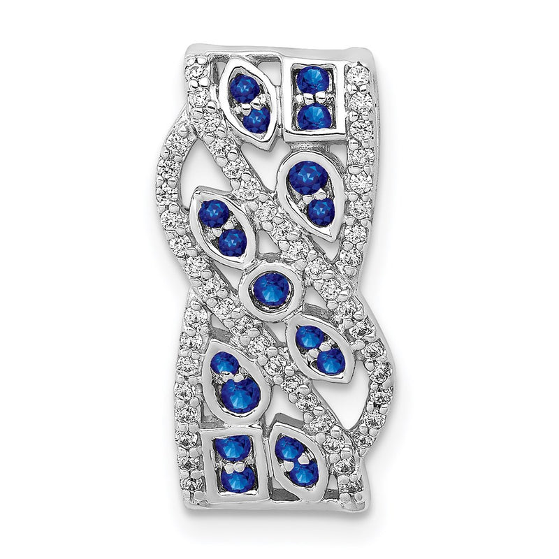 14k White Gold 1/5ct. Real Diamond & .3 Sapphire Fancy Chain Slide