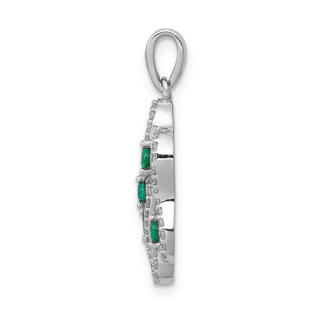 Solid 14k White Gold Twist Simulated CZ and Emerald Fancy Pendant