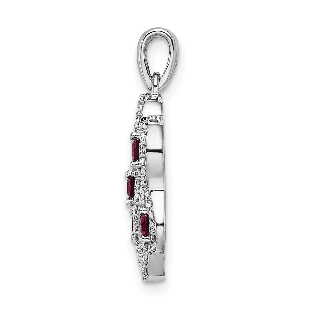 14k White Gold 1/4ct. Real Diamond and .32 Ruby Fancy Twist Pendant