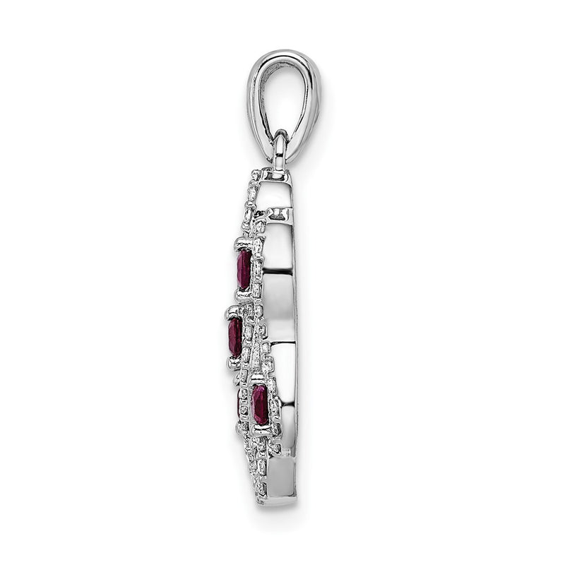 14k White Gold 1/4ct. Real Diamond and .32 Ruby Fancy Twist Pendant