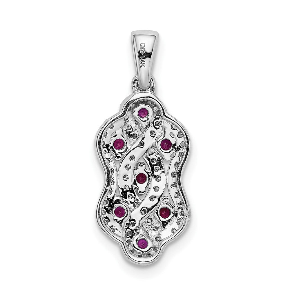 14k White Gold 1/4ct. Real Diamond and .32 Ruby Fancy Twist Pendant