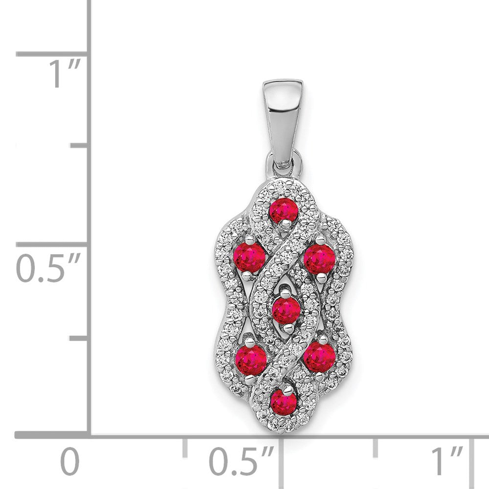 14k White Gold 1/4ct. Real Diamond and .32 Ruby Fancy Twist Pendant