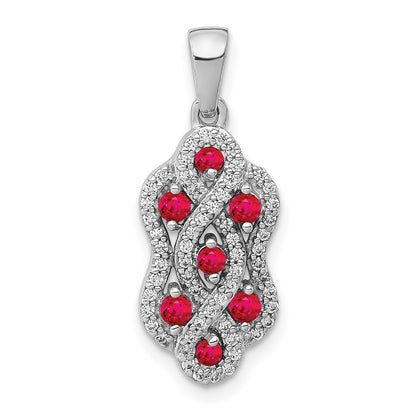 14k White Gold 1/4ct. Real Diamond and .32 Ruby Fancy Twist Pendant