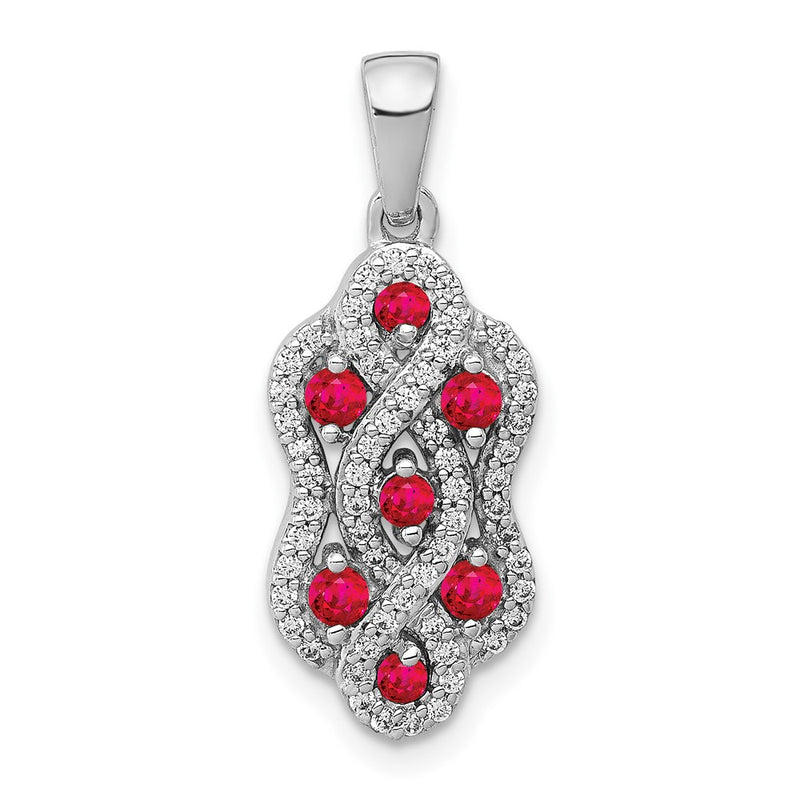 14k White Gold 1/4ct. Real Diamond and .32 Ruby Fancy Twist Pendant