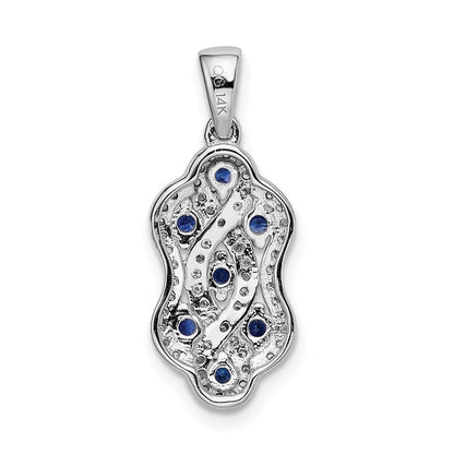 14k White Gold Real Diamond and Sapphire Fancy Twisted Pendant