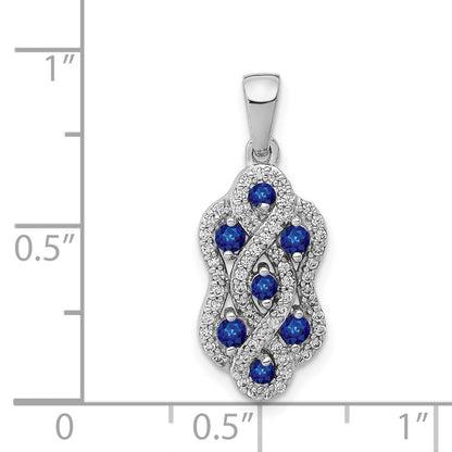 14k White Gold Real Diamond and Sapphire Fancy Twisted Pendant