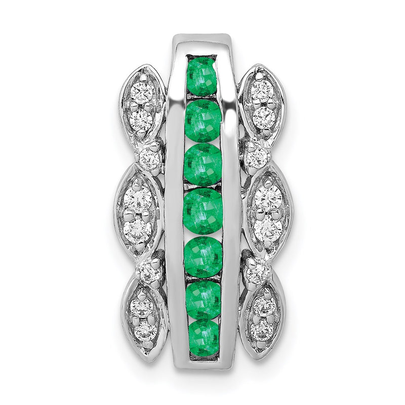 14k White Gold Real Diamond & Emerald Fancy Chain Slide