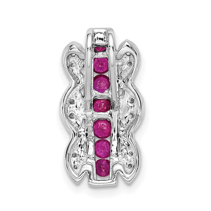 14k White Gold Real Diamond & .54 Ruby Fancy Chain Slide