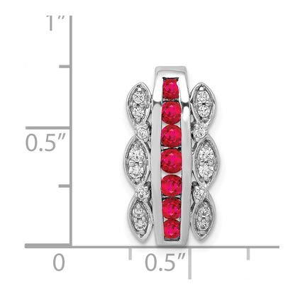 14k White Gold Real Diamond & .54 Ruby Fancy Chain Slide