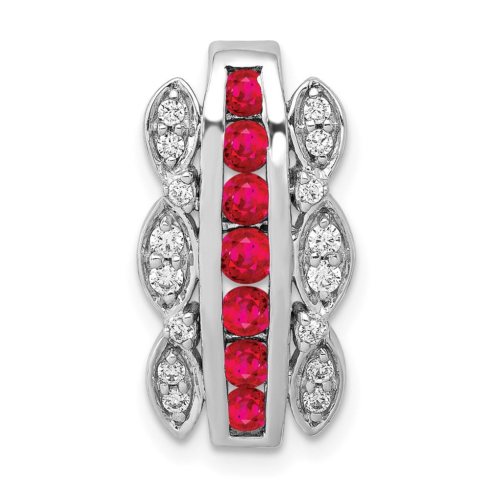 14k White Gold Real Diamond & .54 Ruby Fancy Chain Slide