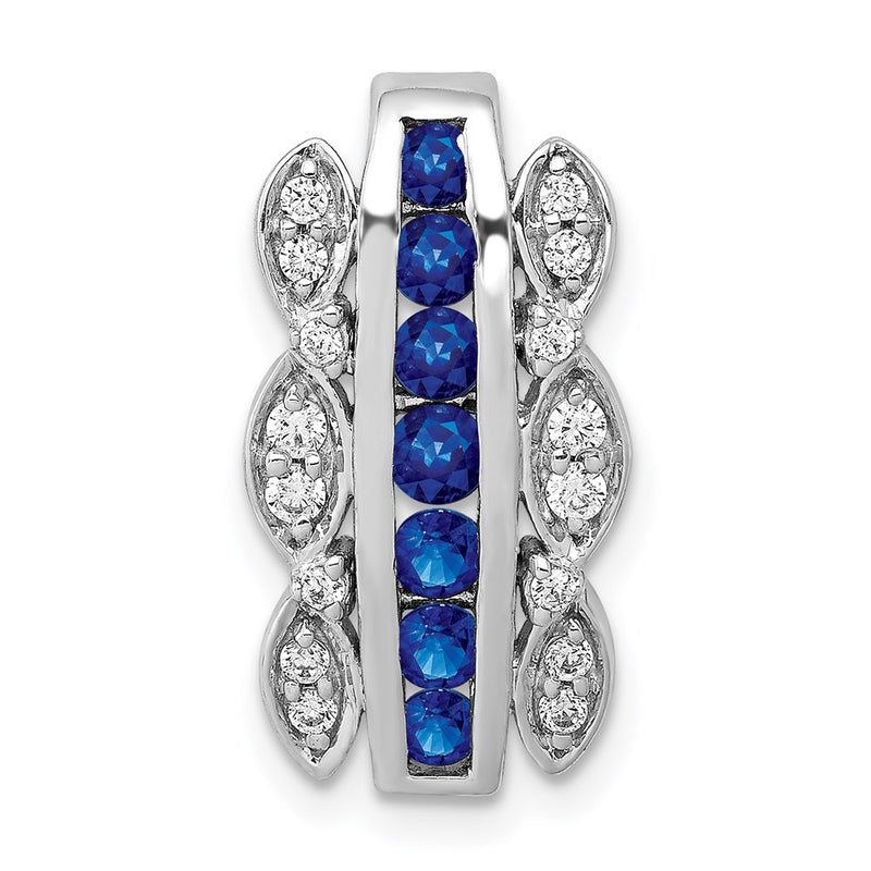 14k White Gold 1/5ct. Real Diamond & .54 Sapphire Fancy Chain Slide
