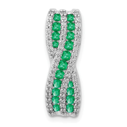 14k white gold twist real diamond and emerald fancy chain slide pm3847 em 030 wa