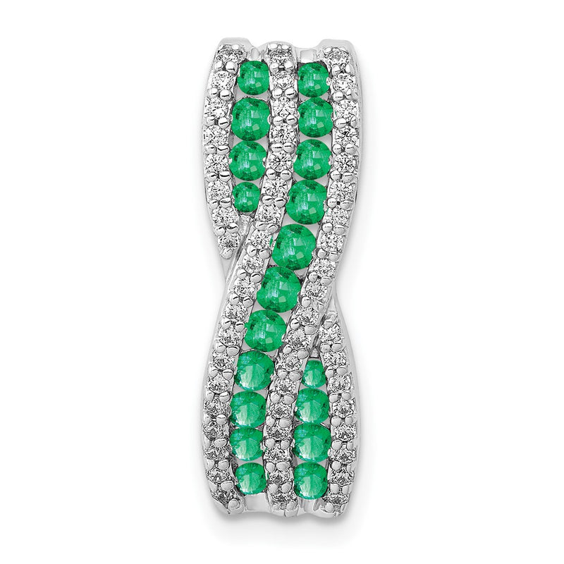 14k White Gold Twist Real Diamond and Emerald Fancy Chain Slide