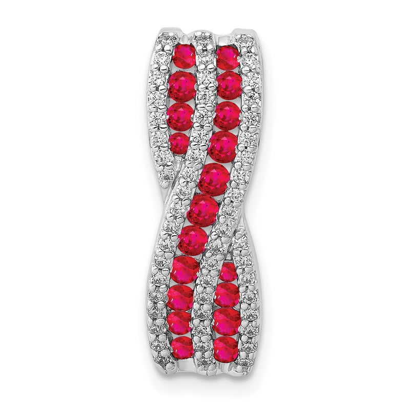 14k White Gold Real Diamond and Ruby Fancy Twisted Chain Slide