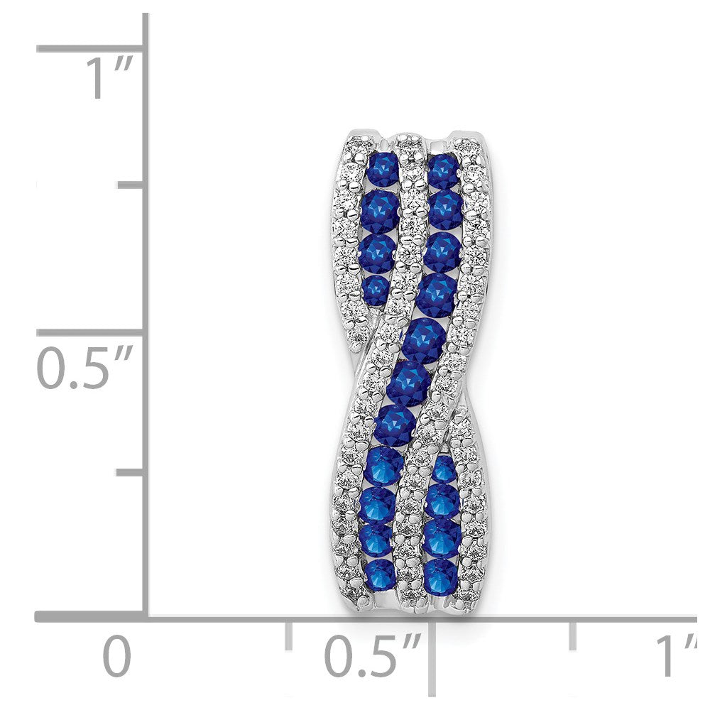 14k White Gold 1/3 ct. Real Diamond and Sapphire Fancy Twist Chain Slide