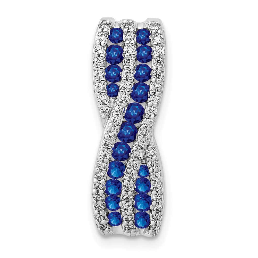 14k White Gold 1/3 ct. Real Diamond and Sapphire Fancy Twist Chain Slide