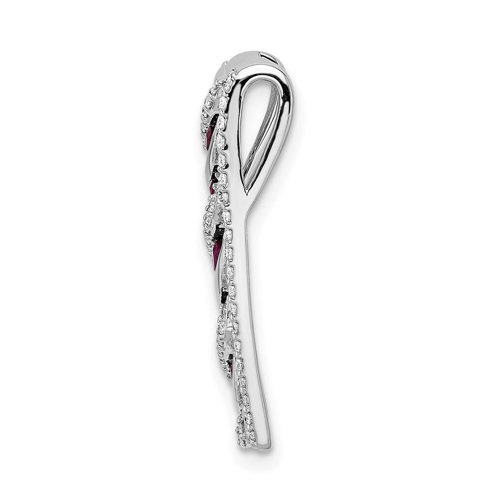 14k White Gold Real Diamond and .26 Ruby Fancy Chain Slide