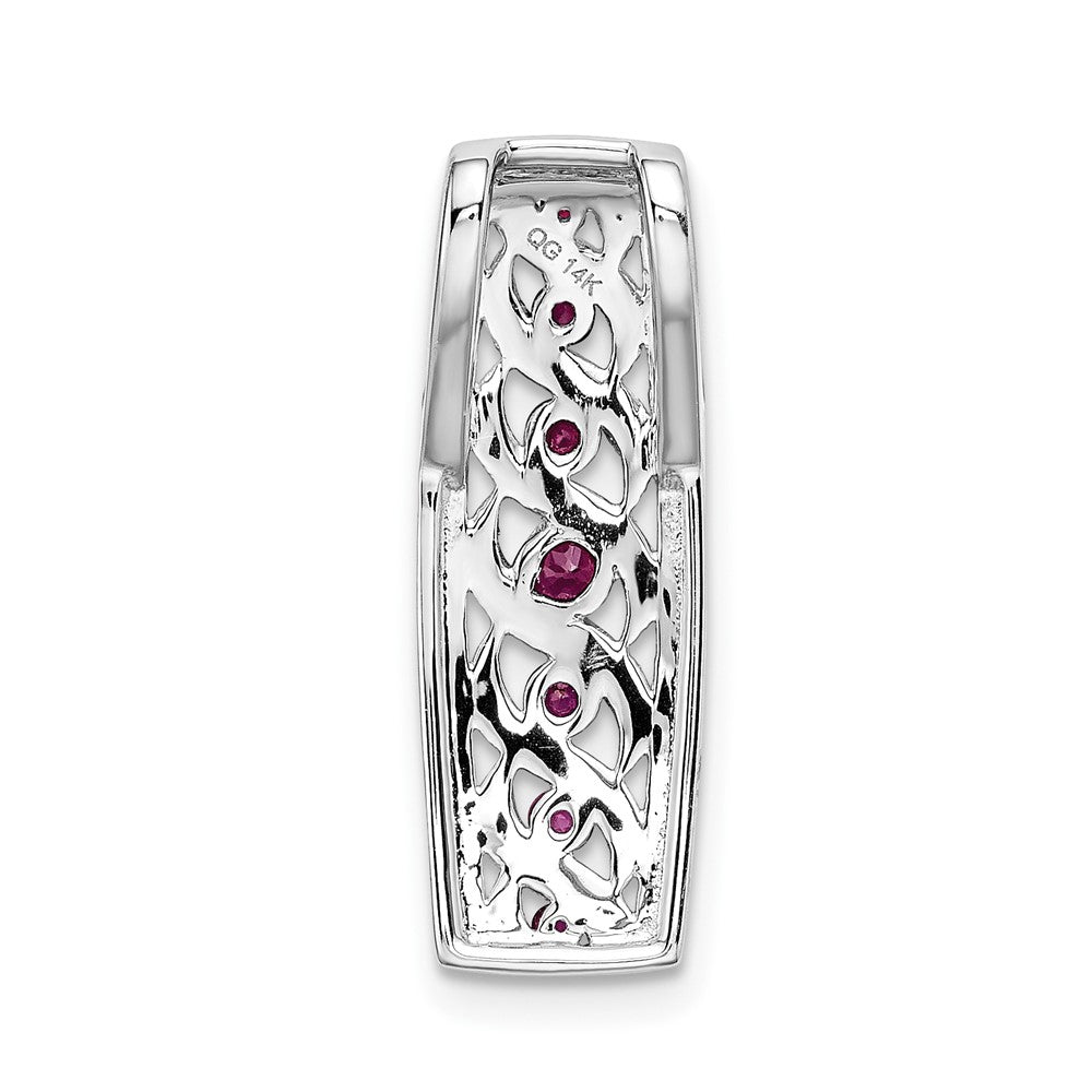 14k White Gold Real Diamond and .26 Ruby Fancy Chain Slide