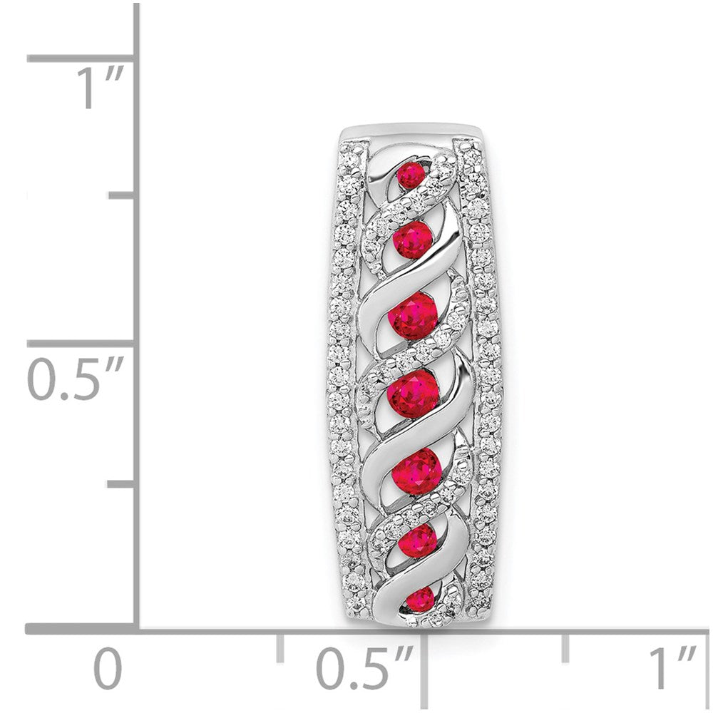 14k White Gold Real Diamond and .26 Ruby Fancy Chain Slide