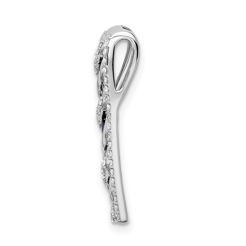 14k White Gold 1/5ct. Real Diamond/.26 Sapphire Fancy Twist Chain Slide