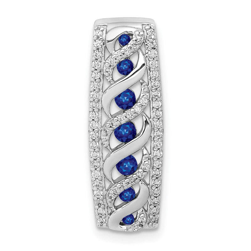 14k White Gold 1/5ct. Real Diamond/.26 Sapphire Fancy Twist Chain Slide