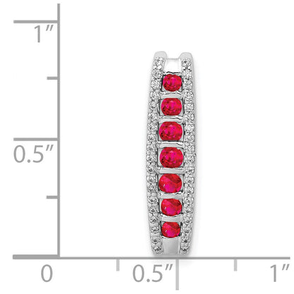 14k White Gold Real Diamond and .36 Ruby Fancy Chain Slide