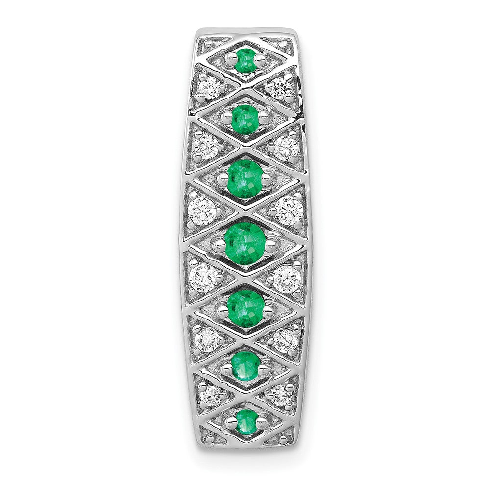 14k White Gold Real Diamond and Emerald Fancy Chain Slide