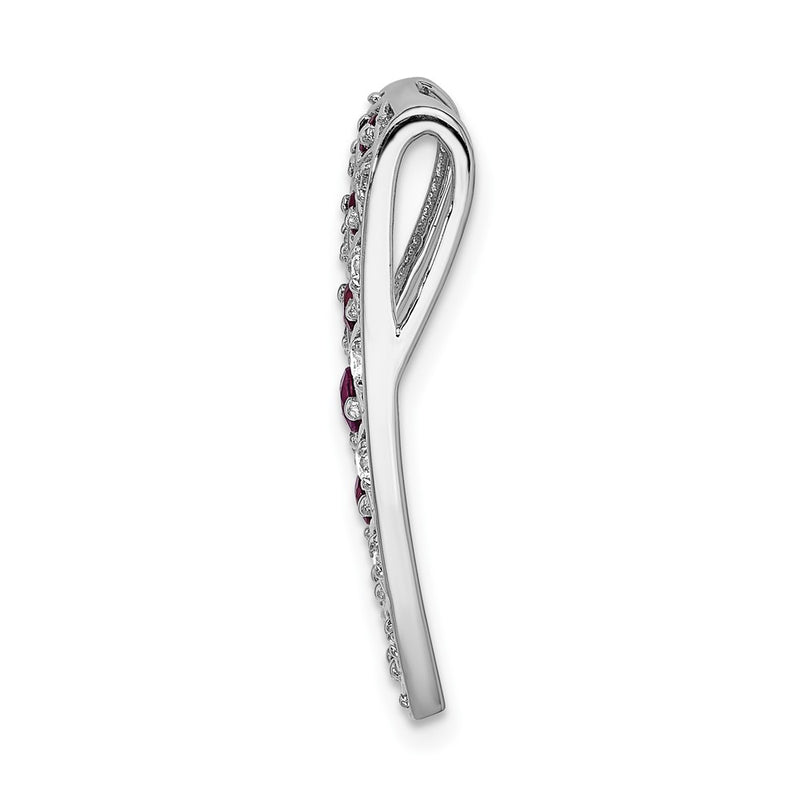 14k White Gold Real Diamond and .31 Ruby Fancy Chain Slide